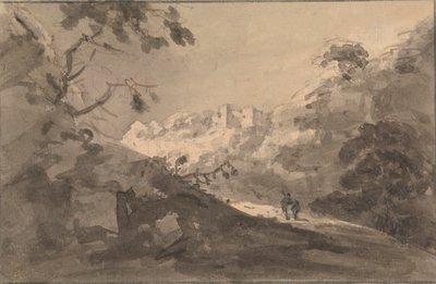 Due Figure su una Strada con Castello in Lontananza da Rev. William Gilpin