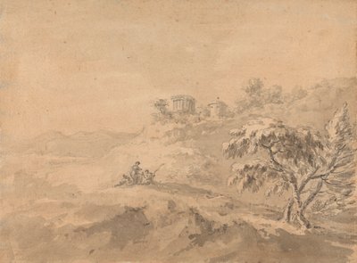 Due uomini in un paesaggio e un castello su una collina da Rev. William Gilpin