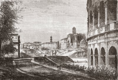 Approccio al Foro dal Colle Celio, Roma, Italia nel tardo XIX secolo. Da Italian Pictures di Rev. Samuel Manning, pubblicato c.1890. da Reverend Samuel Manning