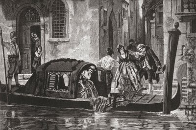 Passeggeri che scendono da una gondola sul Canal Grande, Venezia, Italia, fine XIX secolo da Reverend Samuel Manning