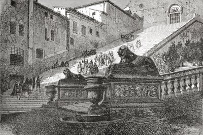 Scala che conduce alla Basilica di Santa Maria in Aracoeli, Roma, Italia, alla fine del XIX secolo. Da 