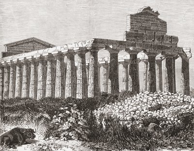 Tempio di Paestum, Italia alla fine del XIX secolo. Da Italian Pictures di Rev. Samuel Manning, pubblicato c.1890 da Reverend Samuel Manning