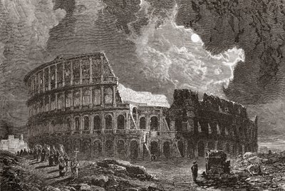 Il Colosseo, Roma, Italia al chiaro di luna, alla fine del XIX secolo. Da Immagini Italiane di Rev. Samuel Manning, pubblicato c.1890. da Reverend Samuel Manning