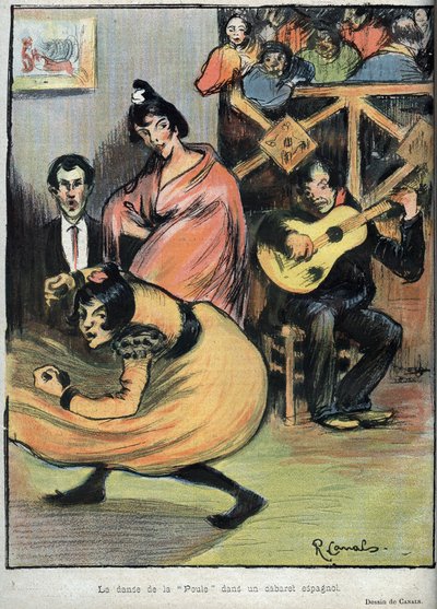 La danza della gallina in un cabaret spagnolo - disegno di R. Canals in Le Rire del 1898 da Ricardo Canals y Llambi