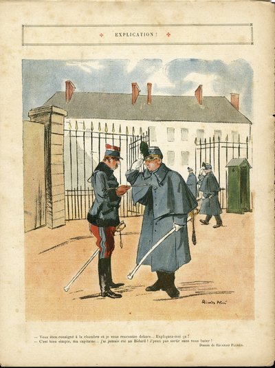 Illustrazione di Ricardo Flores (1878-1918) in Le Lire, 23/04/10 - Spiegazione - Esercito, Caserme da Ricardo Flores