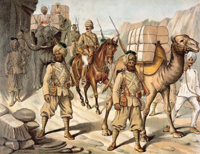 Scorta del 20° Fanteria Nativa del Bengala (Punjab), Kit di Servizio sul Campo, Esercito Anglo-Indiano degli anni 1880 da Richard (after) Simkin