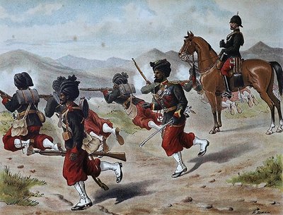 Il 20° Fanteria Nativa di Bombay in ordine di marcia, esercito anglo-indiano degli anni 1880 da Richard (after) Simkin