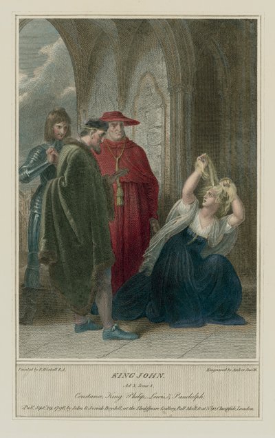 Illustrazione per Re Giovanni di Shakespeare, Atto III, Scena 4 (incisione colorata) da Richard (after) Westall