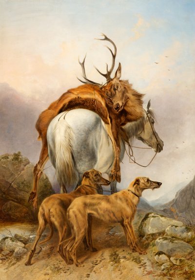 Un pony che trasporta un cervo morto da Richard Ansdell