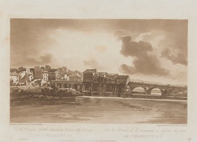 Sulle rive della Marna sotto il ponte di Charenton 1803; Tavola 19 da Vedute di Parigi, il volume Emanuel tracciato della tavola B1981.25.2628 da Richard Banks Harraden
