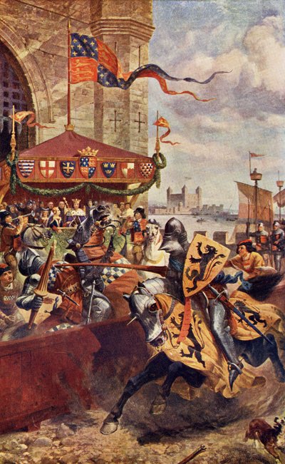 Giostra solenne sul Ponte di Londra tra David de Lyndsays e Lord John de Welles nel 1390, illustrazione da 