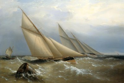 Una goletta e uno yacht cutter che girano una boa da Richard Brydges Beechey