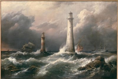 H.M.S. Lord Warden al largo dei fari di Eddystone da Richard Brydges Beechey