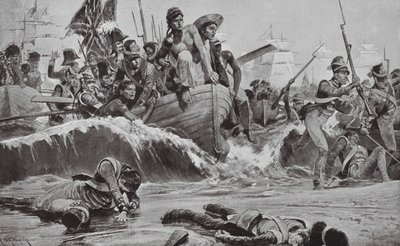 Le truppe britanniche forzano uno sbarco nella baia di Aboukir di fronte alle batterie francesi da Richard Caton II (after) Woodville