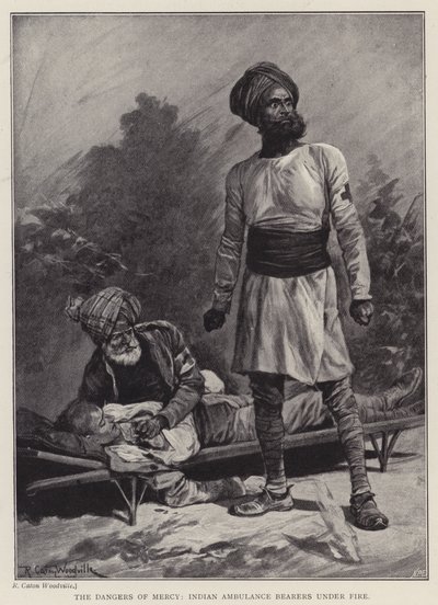 I pericoli della misericordia, barellieri indiani sotto il fuoco da Richard Caton II (after) Woodville