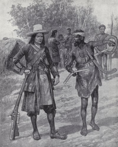 William Dampier con un uomo indigeno durante la sua esplorazione dell