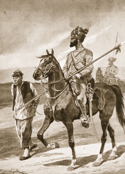 Un lanciere del Bengala e il suo prigioniero Boxer, illustrazione da 