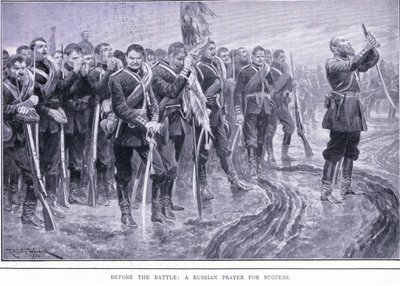 Prima della battaglia: Una preghiera russa per il successo, illustrazione da Cassells History of the Russo-Japanese War Vol 1, c.1900 da Richard Caton Woodville