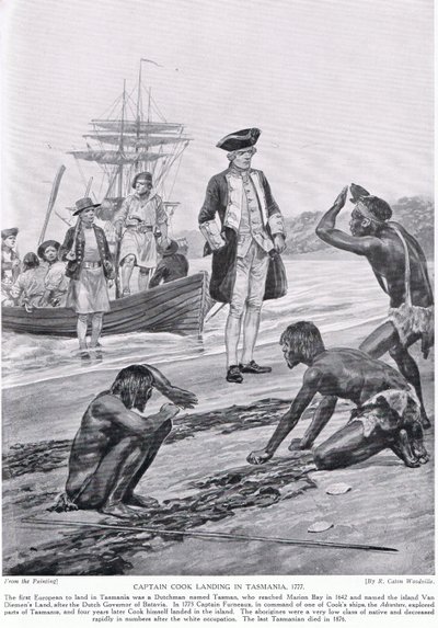 Il capitano Cook sbarca in Tasmania, 1777, illustrazione da 