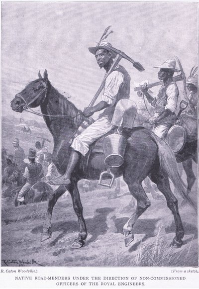 Manutentori stradali nativi, da Dopo Pretoria: La guerra di guerriglia pubblicata da Harmsworth Bros Limited, 1901 da Richard Caton Woodville