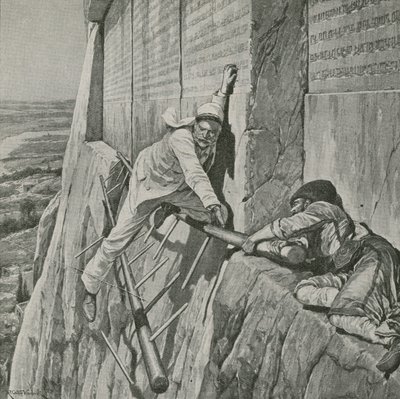 Una fuga stretta per Sir Henry Rawlinson alla Roccia di Behistun da Richard Caton Woodville junior