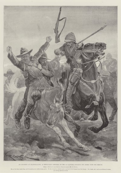 Un incidente a Elandslaagte, un caporale veterinario dei 5th Lancers infilza due Boeri con un solo colpo da Richard Caton Woodville junior