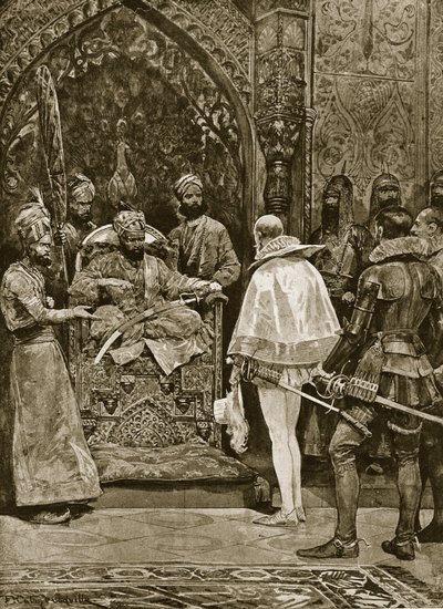Una prima ambasciata inglese in India, 1599, illustrazione da 