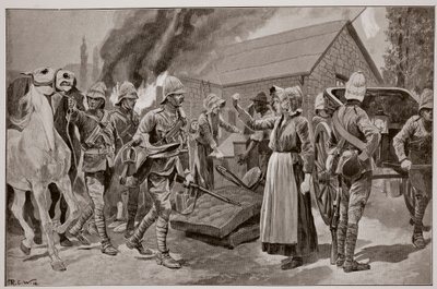 Incendio della fattoria di un cittadino traditore, dopo uno schizzo di Melton Prior da Richard Caton Woodville junior