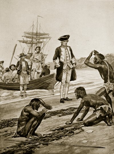 Il capitano Cook sbarca in Tasmania, 1777, illustrazione da 