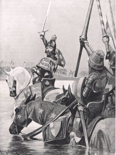 Edoardo III attraversa la Somme prima della Battaglia di Crecy, illustrazione da 