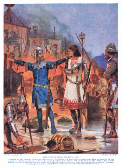 Fitz-Stephen brucia le sue navi, AD1169, anni 1920 da Richard Caton Woodville junior