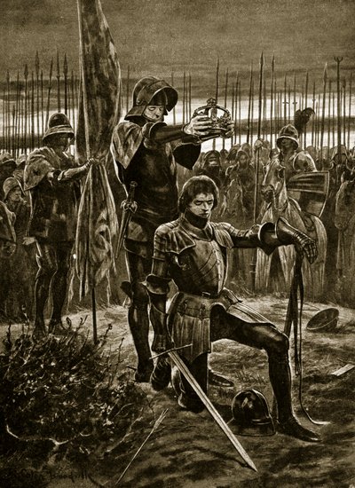 Enrico VII incoronato a Bosworth, illustrazione da 