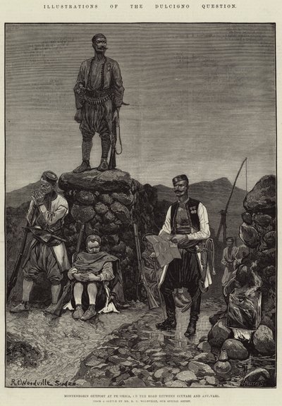 Illustrazioni della Questione di Dulcigno, Avamposto Montenegrino a Pecorica, sulla Strada tra Scutari e Antivari da Richard Caton Woodville junior