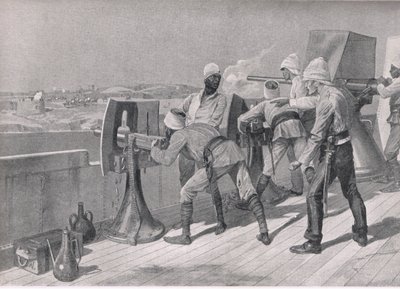 Sulla strada verso il Nilo: Sparando ai Dervisci, illustrazione da British Battles on Land and Sea, 1915 da Richard Caton Woodville junior