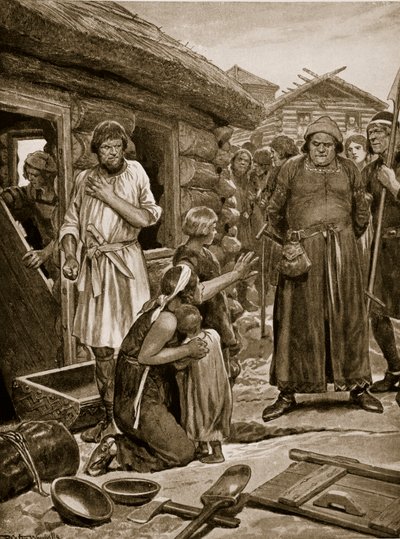 Soggetti sovraccaricati espulsi dalle loro case, illustrazione da 