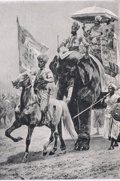 Suraj-ud-Daula a Plessey, 23 giugno 1757, illustrazione da British Battles on Land and Sea, 1915 da Richard Caton Woodville junior