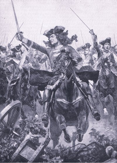 Il duca di Marlborough alla battaglia di Oudenarde, 11 luglio 1708, illustrazione da British Battles on Land and Sea, 1915 da Richard Caton Woodville junior
