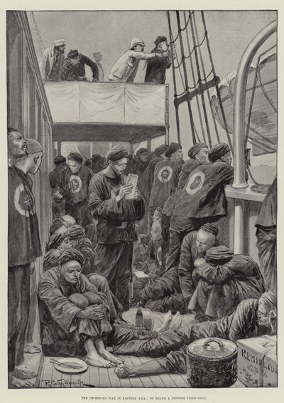 La guerra imminente in Asia orientale, a bordo di una nave truppa cinese da Richard Caton Woodville junior