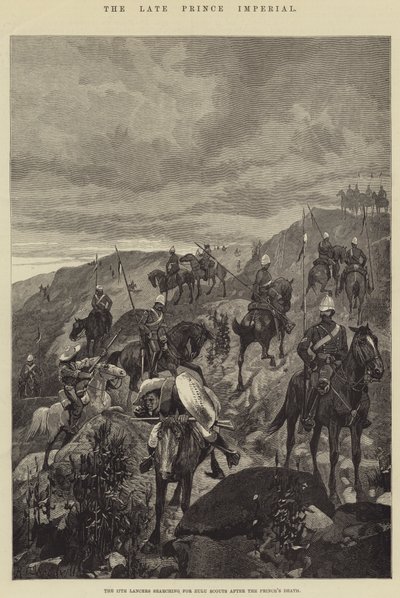 Il defunto Principe Imperiale, i 17° Lancieri alla ricerca di esploratori Zulu dopo la morte del Principe da Richard Caton Woodville junior
