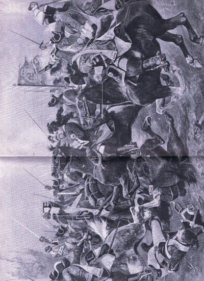 Il conflitto di cavalleria alla battaglia di Ramilles, 3 maggio 1706, illustrazione da British Battles on Land and Sea, 1915 da Richard Caton Woodville junior