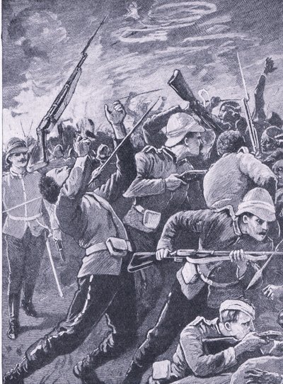 La difesa di Rorkes Drift, illustrazione da British Battles on Land and Sea, 1915 da Richard Caton Woodville junior