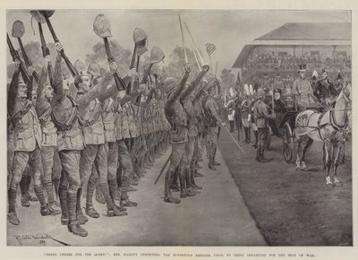Tre evviva per la regina!, Sua Maestà ispeziona la Household Brigade prima della loro partenza per il fronte da Richard Caton Woodville junior