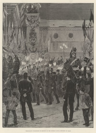 Processione con fiaccole in onore degli ufficiali navali russi a Parigi da Richard Caton Woodville junior
