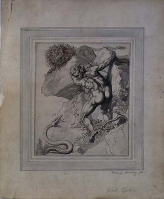 Un uomo intrappolato tra un leone e un serpente (c.1790) da Richard Cosway