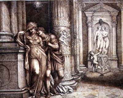 Due amanti incoraggiati da Cupido da Richard Cosway