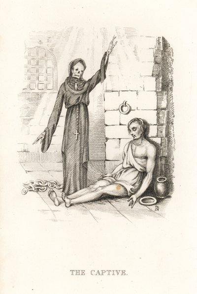 Lo scheletro della Morte e il prigioniero, 1827 (incisione) da Richard Dagley