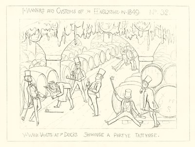1849, Le cantine del vino ai Docks, che mostrano una festa di degustazione da Richard Doyle