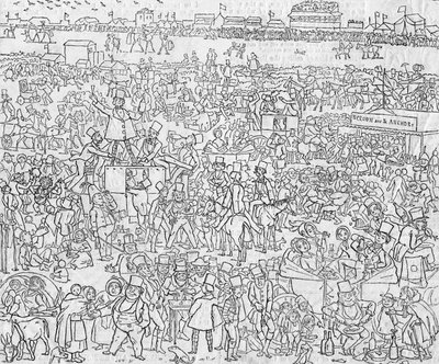 Usi e costumi degli inglesi nel 1849: Una vista di Epsom Downe nel giorno del Derby, 1849 da Richard Doyle