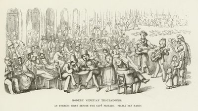 Trovatori veneziani moderni, una scena serale davanti al Caffè Florian, Piazza San Marco da Richard Doyle