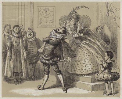 Scena drammatica tra la regina Elisabetta e il suo favorito Essex da Richard Doyle